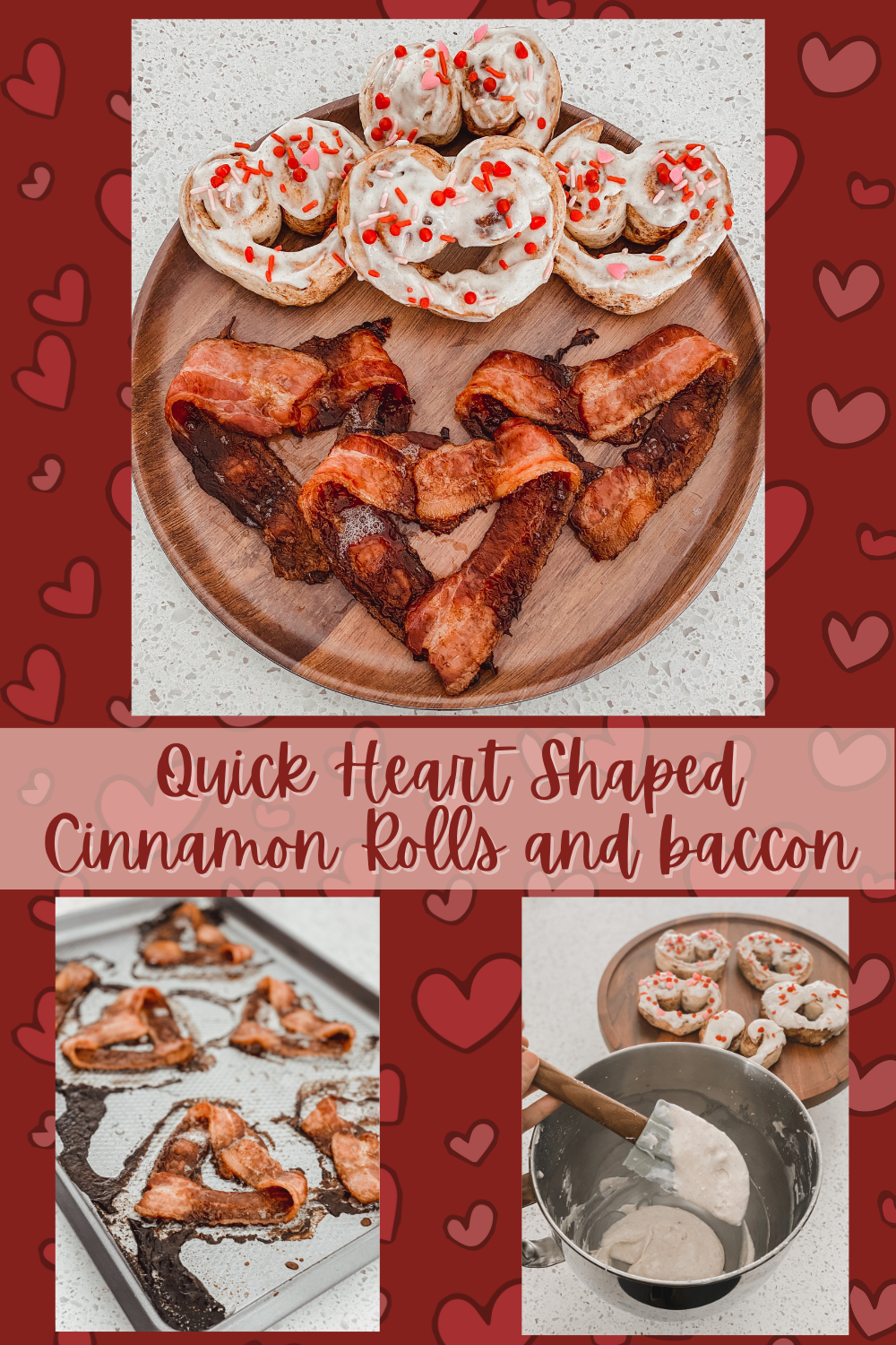 Quick Heart Cinnamon Rolls with Homemade cream cheese frosting